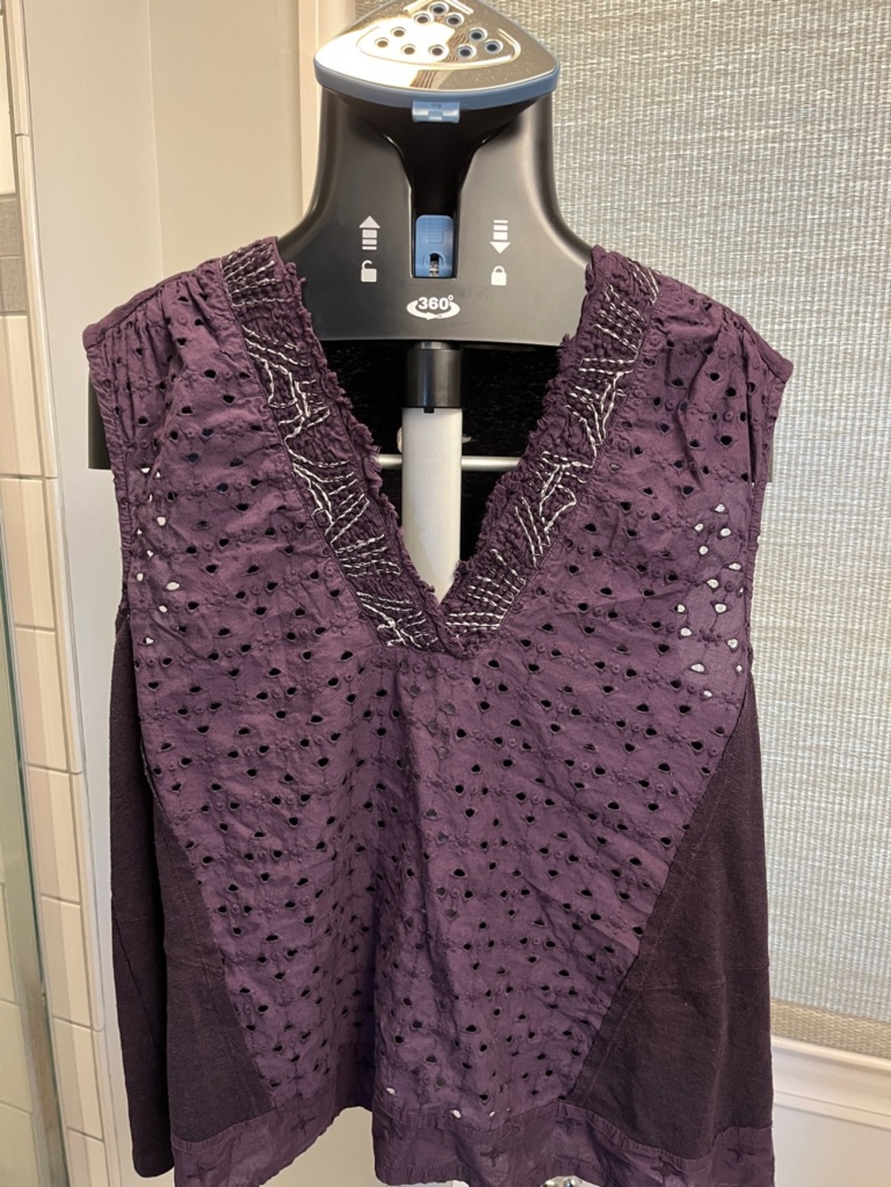 Sleeveless Eyelet V-Neck Tunic in Deep Plum